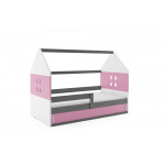Detská posteľ domček DOMI 1 sivá - ružová 160x80cm